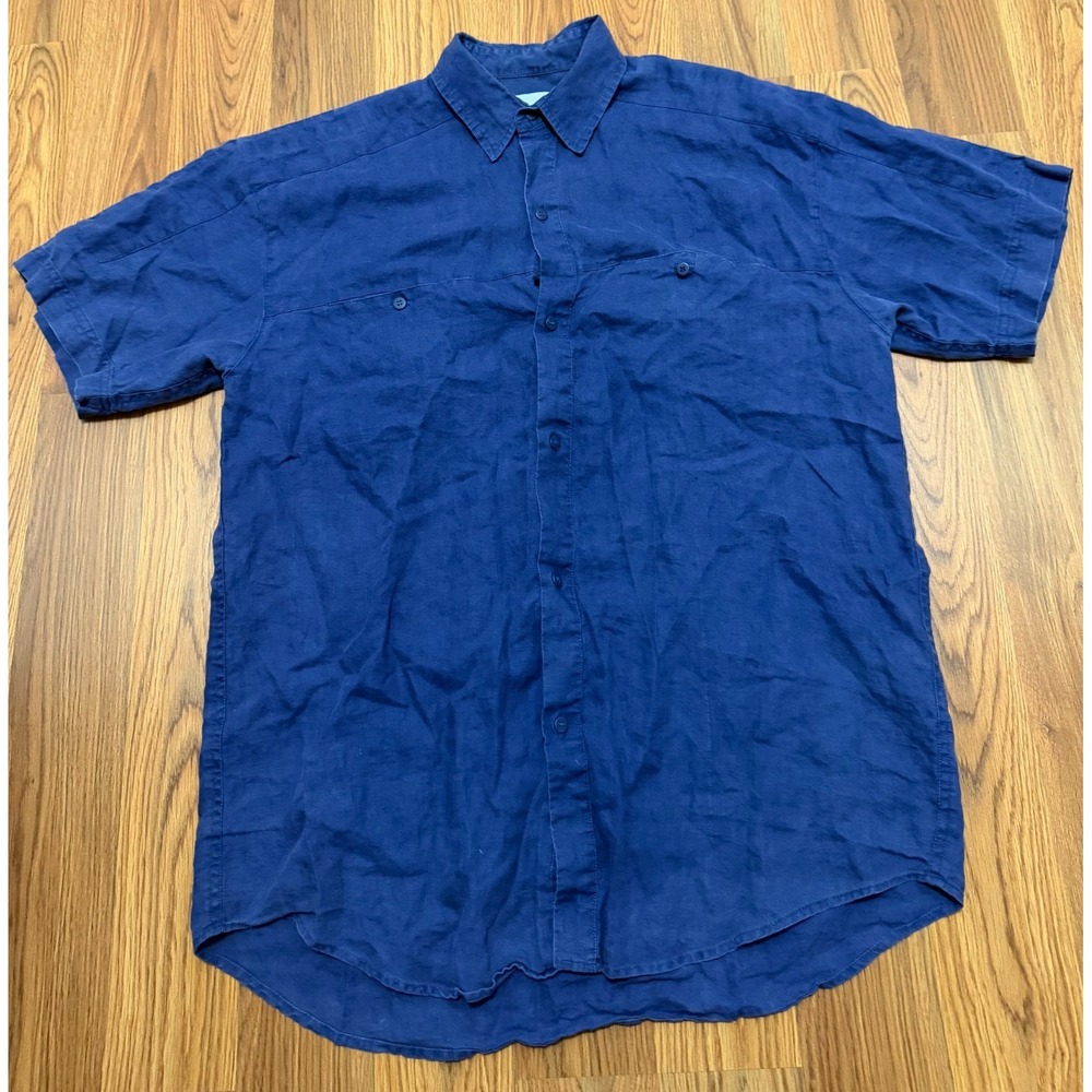 Goouch Shirt Mens Small Linen Button Front Camp Casual Blue Short Sleeve